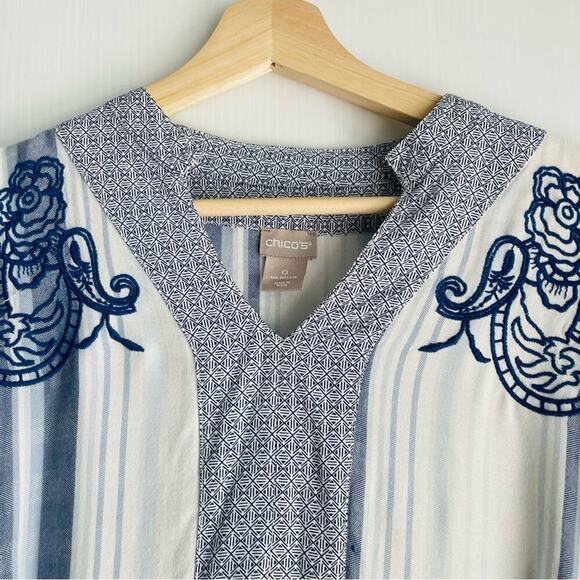 Chicos nautical striped embroidered top blue and white size 0 (4/6) - Picture 2 of 10
